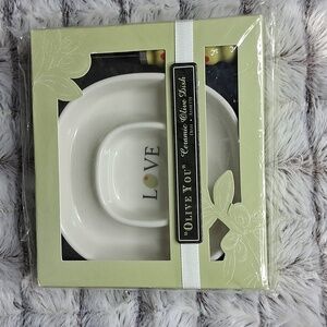 NWT Kate Aspen "Olive You" Ceramic Olive Dish - White and Green